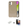 MARSİLYAN™- iPhone 11 Kılıf Ufuk Serisi - Siyah 3D Antistatik Mat Seramik Nano Ekran Koruyucu + Renkli Kamera Lens Koruma Cam - SI
