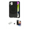MARSİLYAN™- iPhone 11 Kılıf Ufuk Serisi - Siyah 3D Antistatik Mat Seramik Nano Ekran Koruyucu + Renkli Kamera Lens Koruma Cam - SI