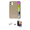 MARSİLYAN™- iPhone 11 Kılıf Ufuk Serisi - Siyah 3D Antistatik Mat Seramik Nano Ekran Koruyucu + Renkli Kamera Lens Koruma Cam - YL