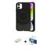 MARSİLYAN™- iPhone 11 Kılıf Ufuk Serisi - Siyah 3D Antistatik Seramik Nano Ekran Koruyucu + Renkli Kamera Lens Koruma Cam - PE