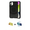 MARSİLYAN™- iPhone 11 Kılıf Ufuk Serisi - Siyah 3D Antistatik Seramik Nano Ekran Koruyucu + Rainbow Kamera Lens Koruma Cam - KI
