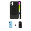 MARSİLYAN™- iPhone 11 Kılıf Ufuk Serisi - Siyah 6D Antistatik Mat Seramik Hayalet Nano Ekran Koruyucu + Neon Fosforlu Kamera Lens - MI