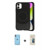 MARSİLYAN™- iPhone 11 Kılıf Ufuk Serisi - Siyah 6D Mat Seramik Hayalet Nano Ekran Koruyucu + Neon Fosforlu Kamera Lens - TU