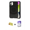 MARSİLYAN™- iPhone 11 Kılıf Ufuk Serisi - Siyah Bilvis 5in1 3D Magic Cam Ekran Koruyucu + Rainbow Kamera Lens Koruma Cam - KI
