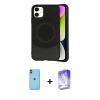 MARSİLYAN™- iPhone 11 Kılıf Ufuk Serisi - Siyah Bilvis 5in1 3D Magic Cam Ekran Koruyucu + Neon Fosforlu Kamera Lens - TU