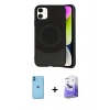 MARSİLYAN™- iPhone 11 Kılıf Ufuk Serisi - Siyah Bilvis 5in1 5D Magic Hayalet Cam Ekran Koruyucu + Neon Fosforlu Kamera Lens - MI