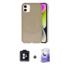 MARSİLYAN™- iPhone 11 Kılıf Ufuk Serisi - Siyah Bilvis 5in1 5D Magic Hayalet Cam Ekran Koruyucu + PVD Metal Kamera Lens - MI