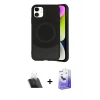 MARSİLYAN™- iPhone 11 Kılıf Ufuk Serisi - Siyah Bilvis 5in1 5D Magic Hayalet Cam Ekran Koruyucu + Şeffaf Kamera Lens Koruma Cam