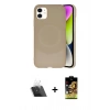 MARSİLYAN™- iPhone 11 Kılıf Ufuk Serisi - Siyah Buffer Cam Ekran Koruyucu + Kamera Lens Koruma Cam - SF