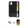 MARSİLYAN™- iPhone 11 Kılıf Ufuk Serisi - Siyah Buffer Cam Ekran Koruyucu + Lacivert Pers Alüminyum Kamera Lens