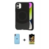 MARSİLYAN™- iPhone 11 Kılıf Ufuk Serisi - Siyah Buffer Cam Ekran Koruyucu + Neon Fosforlu Kamera Lens - TU