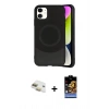 MARSİLYAN™- iPhone 11 Kılıf Ufuk Serisi - Siyah Buffer Hayalet Cam Ekran Koruyucu + Pers Alüminyum Kamera Lens - GD