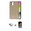 MARSİLYAN™- iPhone 11 Kılıf Ufuk Serisi - Siyah Buffer Hayalet Cam Ekran Koruyucu + Pers Alüminyum Kamera Lens - LT