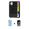 MARSİLYAN™- iPhone 11 Kılıf Ufuk Serisi - Siyah Buffer Hayalet Cam Ekran Koruyucu + Neon Fosforlu Kamera Lens - MI