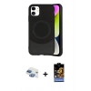 MARSİLYAN™- iPhone 11 Kılıf Ufuk Serisi - Siyah Buffer Hayalet Cam Ekran Koruyucu + Pers Alüminyum Kamera Lens - GI
