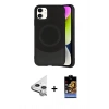 MARSİLYAN™- iPhone 11 Kılıf Ufuk Serisi - Siyah Buffer Hayalet Cam Ekran Koruyucu + Raze Metal Kamera Lens - GS