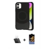 MARSİLYAN™- iPhone 11 Kılıf Ufuk Serisi - Siyah Buffer Hayalet Cam Ekran Koruyucu + Kamera Lens Koruma Cam - SF