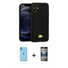 MARSİLYAN™- iPhone 11 Kılıf Vadi Çizgi Prime - Siyah 34D Hayalet Izgaralı Cam + Neon Fosforlu Kamera Lens - MI