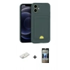 MARSİLYAN™- iPhone 11 Kılıf Vadi Çizgi Prime - Siyah 34D Hayalet Izgaralı Cam + Renkli Kamera Lens Koruma Cam - PE