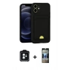MARSİLYAN™- iPhone 11 Kılıf Vadi Çizgi Prime - Siyah 34D Hayalet Izgaralı Cam + PVD Metal Kamera Lens - YL