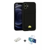 MARSİLYAN™- iPhone 11 Kılıf Vadi Çizgi Prime - Siyah 3D Antistatik Cam Ekran Koruyucu + Renkli Kamera Lens Koruma Cam - TU