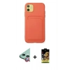 MARSİLYAN™- iPhone 11 Kılıf Vadi Çizgi Prime - Siyah Buffer Cam Ekran Koruyucu + Kırmızı Raze Metal Kamera Lens