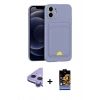 MARSİLYAN™- iPhone 11 Kılıf Vadi Çizgi Prime - Siyah Buffer Hayalet Cam Ekran Koruyucu + Mor Raze Metal Kamera Lens