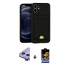 MARSİLYAN™- iPhone 11 Kılıf Vadi Çizgi Prime - Siyah Buffer Hayalet Cam Ekran Koruyucu + Mor Raze Metal Kamera Lens