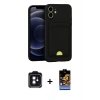 MARSİLYAN™- iPhone 11 Kılıf Vadi Çizgi Prime - Siyah Buffer Hayalet Cam Ekran Koruyucu + PVD Metal Kamera Lens - SH