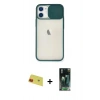 MARSİLYAN™- iPhone 11 Kılıf Vadi Çizgi - Şeffaf 360 Full Body Arka Koruyucu + Kırmızı Rainbow Kamera Lens Koruma Cam
