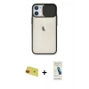 MARSİLYAN™- iPhone 11 Kılıf Vadi Çizgi - Şeffaf Pasifik Cam Ekran Koruyucu + Kırmızı Rainbow Kamera Lens Koruma Cam