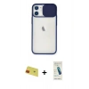 MARSİLYAN™- iPhone 11 Kılıf Vadi Çizgi - Şeffaf Pasifik Cam Ekran Koruyucu + Kırmızı Rainbow Kamera Lens Koruma Cam