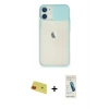 MARSİLYAN™- iPhone 11 Kılıf Vadi Çizgi - Şeffaf Pasifik Cam Ekran Koruyucu + Kırmızı Rainbow Kamera Lens Koruma Cam
