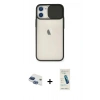 MARSİLYAN™- iPhone 11 Kılıf Vadi Çizgi - Şeffaf Pasifik Cam Ekran Koruyucu + Pers Alüminyum Kamera Lens - LT