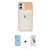 MARSİLYAN™- iPhone 11 Kılıf Vadi Çizgi - Şeffaf Pasifik Cam Ekran Koruyucu + Neon Fosforlu Kamera Lens - YL