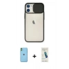 MARSİLYAN™- iPhone 11 Kılıf Vadi Çizgi - Şeffaf Pasifik Cam Ekran Koruyucu + Neon Fosforlu Kamera Lens - YL