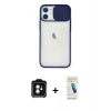 MARSİLYAN™- iPhone 11 Kılıf Vadi Çizgi - Şeffaf Pasifik Cam Ekran Koruyucu + PVD Metal Kamera Lens - YL