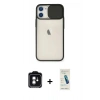 MARSİLYAN™- iPhone 11 Kılıf Vadi Çizgi - Şeffaf Pasifik Cam Ekran Koruyucu + PVD Metal Kamera Lens - YL