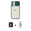 MARSİLYAN™- iPhone 11 Kılıf Vadi Çizgi - Şeffaf Pasifik Cam Ekran Koruyucu + PVD Metal Kamera Lens - YL