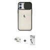 MARSİLYAN™- iPhone 11 Kılıf Vadi Çizgi - Şeffaf Uv Polymer Nano Ekran Koruyucu + Gold Pers Alüminyum Kamera Lens