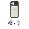 MARSİLYAN™- iPhone 11 Kılıf Vadi Çizgi - Şeffaf Uv Polymer Nano Ekran Koruyucu + Mor Raze Metal Kamera Lens