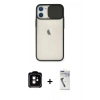 MARSİLYAN™- iPhone 11 Kılıf Vadi Çizgi - Şeffaf Uv Polymer Nano Ekran Koruyucu + Turuncu PVD Metal Kamera Lens