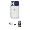 MARSİLYAN™- iPhone 11 Kılıf Vadi Çizgi - Siyah 34D Hayalet Izgaralı Cam + Pers Alüminyum Kamera Lens - GD