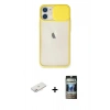 MARSİLYAN™- iPhone 11 Kılıf Vadi Çizgi - Siyah 34D Hayalet Izgaralı Cam + Renkli Kamera Lens Koruma Cam - PE