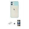 MARSİLYAN™- iPhone 11 Kılıf Vadi Çizgi - Siyah 34D Hayalet Izgaralı Cam + Renkli Kamera Lens Koruma Cam - PE