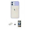 MARSİLYAN™- iPhone 11 Kılıf Vadi Çizgi - Siyah 34D Hayalet Izgaralı Cam + Renkli Kamera Lens Koruma Cam - PE