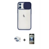 MARSİLYAN™- iPhone 11 Kılıf Vadi Çizgi - Siyah 34D Hayalet Izgaralı Cam + Pers Alüminyum Kamera Lens - GI