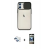 MARSİLYAN™- iPhone 11 Kılıf Vadi Çizgi - Siyah 34D Hayalet Izgaralı Cam + Pers Alüminyum Kamera Lens - GI