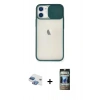 MARSİLYAN™- iPhone 11 Kılıf Vadi Çizgi - Siyah 34D Hayalet Izgaralı Cam + Pers Alüminyum Kamera Lens - GI