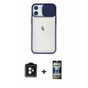 MARSİLYAN™- iPhone 11 Kılıf Vadi Çizgi - Siyah 34D Hayalet Izgaralı Cam + PVD Metal Kamera Lens - MI